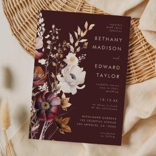 Boho Fall Wildflower Brown Wedding Invitation