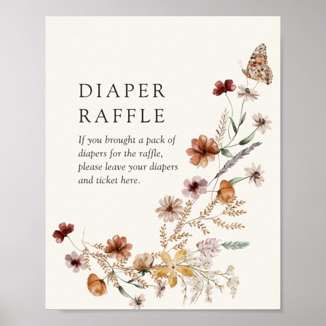 Boho Fall Wildflower Diaper Raffle Sign (Front)