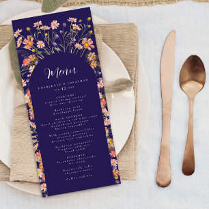 Boho Fall Wildflower Floral Arch Navy Blue Wedding Menu
