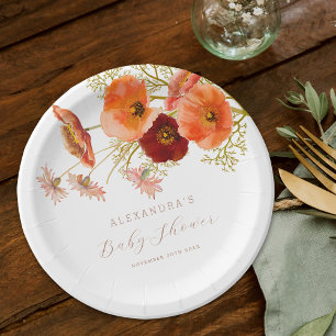 Boho Fall Wildflower Floral Baby Shower Custom Paper Plate