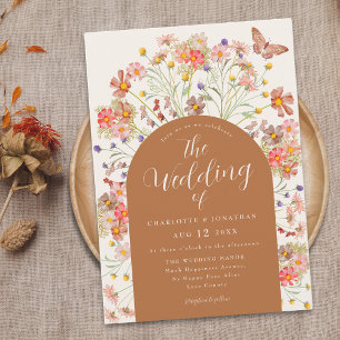 Boho Fall Wildflower Floral Butterfly Wedding Invitation