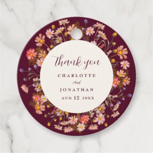 Boho Fall Wildflower Floral Wedding Thank You Favour Tags