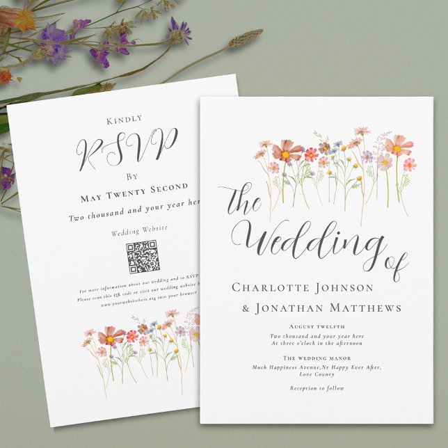 Boho Fall Wildflower QR Code Invitation (Boho fall Wildflower floral Wedding qr code invitation)