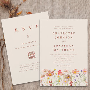 Boho Fall Wildflower Terracotta Beige Wedding Invitation