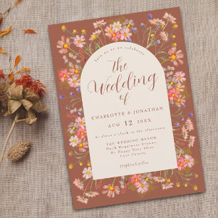 Boho Fall Wildflower Terracotta Beige Wedding Invitation