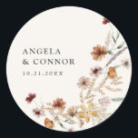 Boho Fall Wildflower Wedding Classic Round Sticker<br><div class="desc">Use this fall floral wedding sticker to seal envelopes,  party favours,  and more.</div>