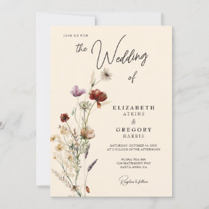 Boho Fall Wildflower Wedding Invitation