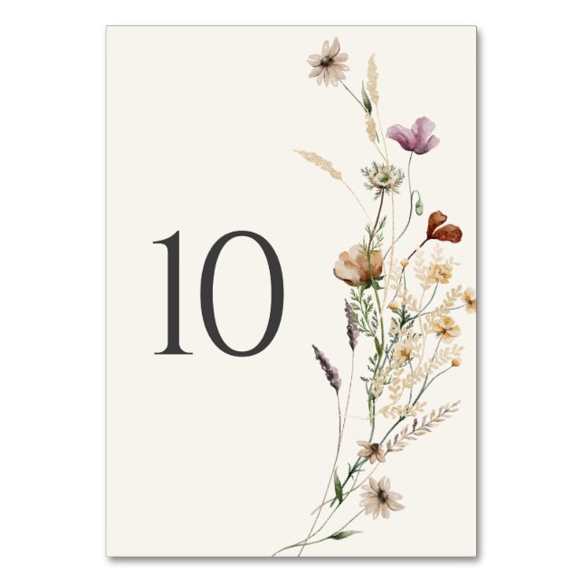 Boho Fall Wildflower Wedding Table Number (Front)