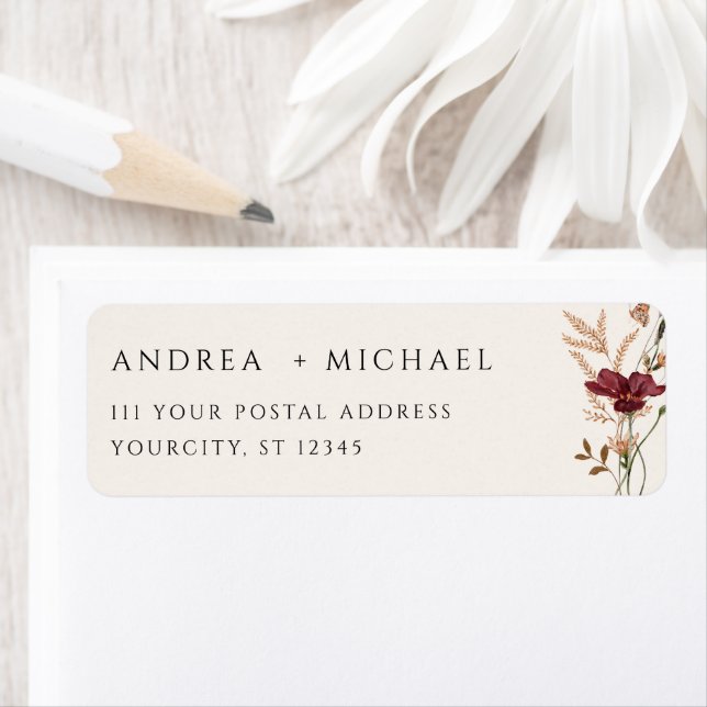 Boho Fall Wildflowers Wedding Return Address (Insitu)