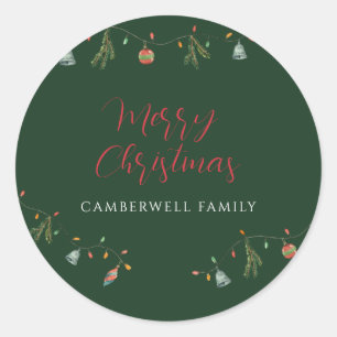Boho Family Christmas Botanical Holiday Classic Round Sticker