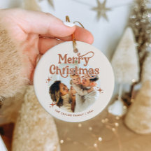 Boho Family Photo Merry Christmas Ornament