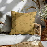 Boho Fan Palm Leaf Botanical Line Art Family Name Throw Pillow<br><div class="desc">Personalized Boho Fan Palm Leaf Botanical Line Drawing Mustard Yellow Pillow</div>