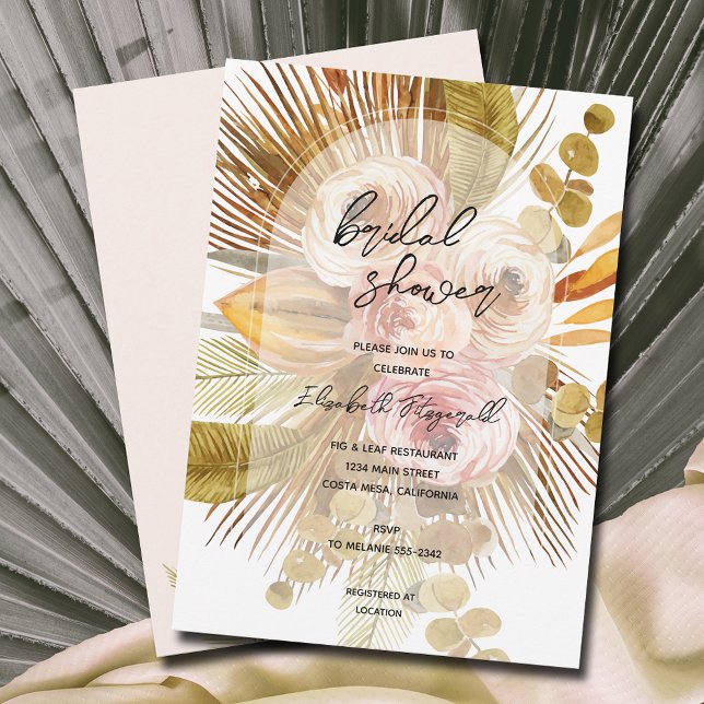 Boho Fan Palms Roses Bridal Shower Invitation (Creator Uploaded)