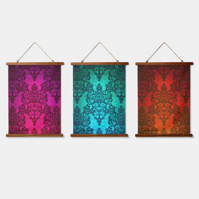 Boho Fancy Damask Colourful Design Hanging Tapestry (Triple)