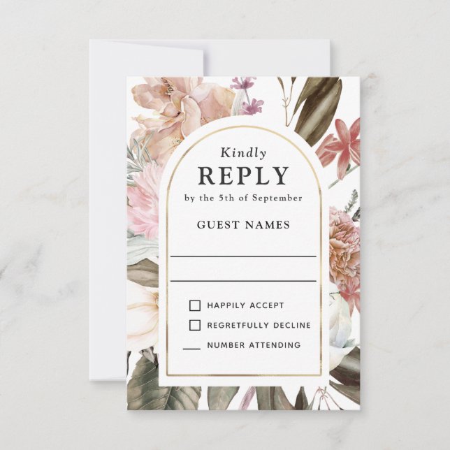 Boho Fantasy Watercolor Floral Wedding RSVP (Front)