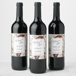 Boho Fantasy Watercolor Floral Wedding Wine Label