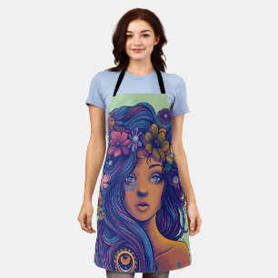 Boho Fantasy Woman with Floral Hair Apron