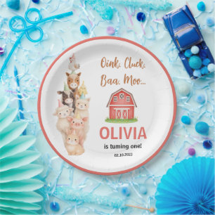 Boho Farm Animal 1st Birthday Cute Rustic Barnyad Paper Plate