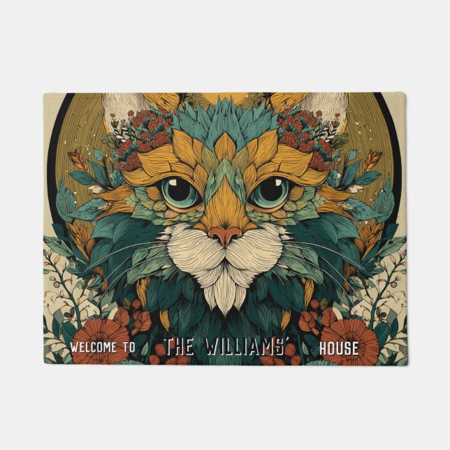 Boho Fatcat Cat Mom Dad Home Flat Warming Gift Doormat (Front)
