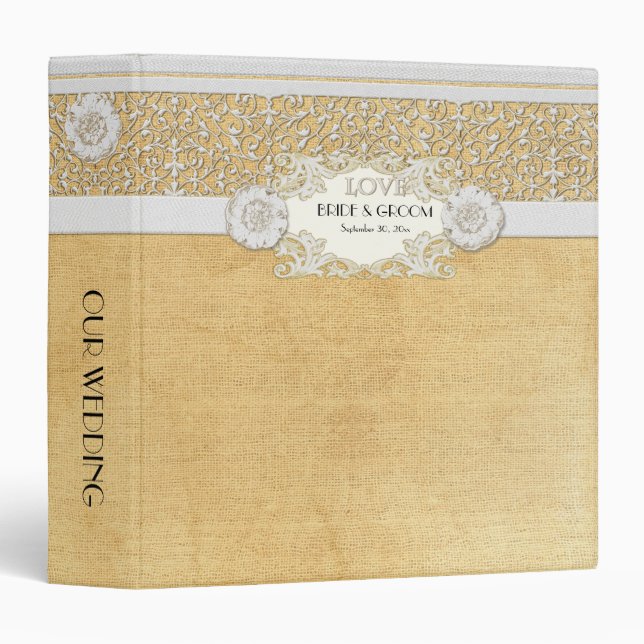 BOHO Faux Burlap n Lace gypsy modern mod style Binder (Front/Spine)