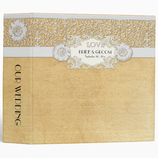 BOHO Faux Burlap n Lace gypsy modern mod style Binder (Front/Spine)