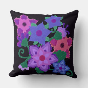 Boho Faux Felt Applique Flowers Throw Pillow