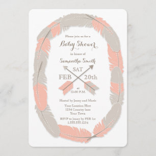 Boho Feather and Arrow Girl Baby Shower Invitation