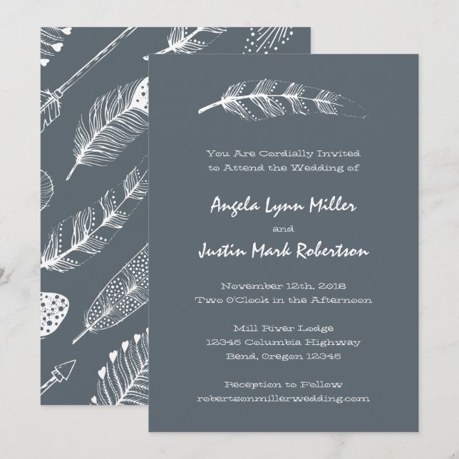 Boho Feather and Arrows Wedding Invitation (Front/Back)