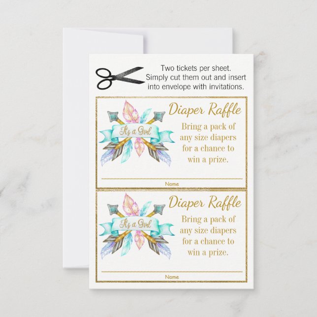 Boho Feather Arrows Tribal Diaper Raffle Tickets (Front)