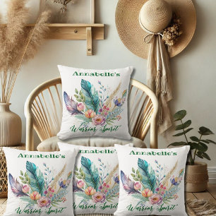 Boho Feather Aura Throw Pillow