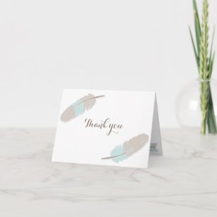 Boho Feather Baby Shower Thank You Blue Grey Card