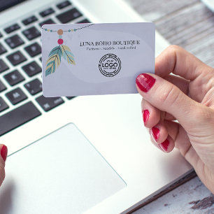 Boho Feather Bead Accents Small Business Branding Business Card