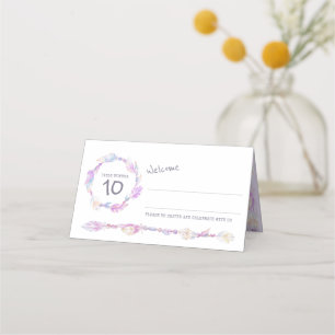 Boho feather bead wedding purple guest place cards