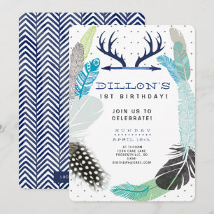 Boho Feather Birthday Invitation
