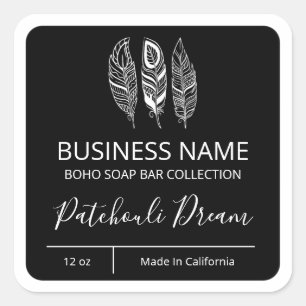 Boho Feather Black Soap Bar Labels