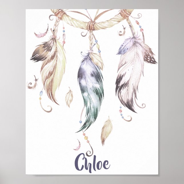 Boho Feather Dream Catcher Wall Art (Front)