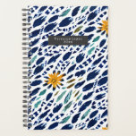 Boho Feather & Floral Pattern Planner<br><div class="desc">Abstract feather inspired design with flowers boho pattern.  Personalize name inside grey rectangle at front.</div>