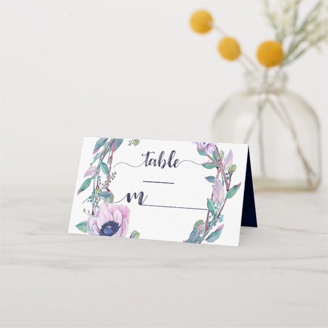 Boho Feather & Floral Table Number Seating Name Place Card (Front)