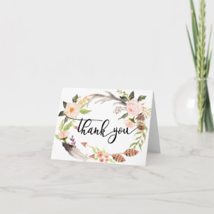 boho feather Floral thank you card