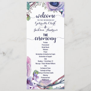 Boho Feather & Floral Wreath Wedding Programme