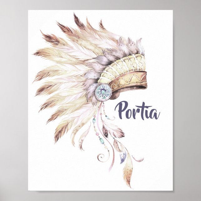 Boho Feather Headdress Wall Art (Front)