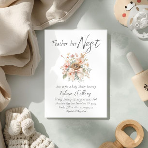Boho Feather Her Nest Bow Baby Shower Invitation