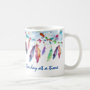 Boho Feather Native Tribal "One day at a Time" Coffee Mug