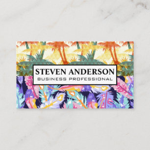 Boho Feather Palm Geometric Business Card
