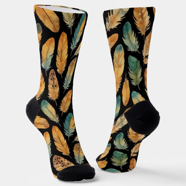 Boho Feather Pattern Socks (Angled)