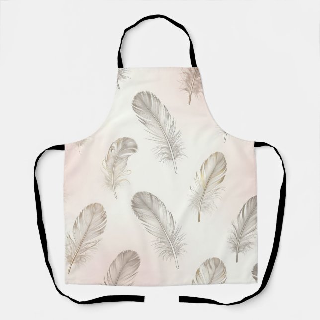 Boho Feather Pattern Soft Neutral Tones Apron (Front)