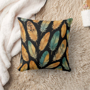 Boho Feather Pattern  Throw Pillow