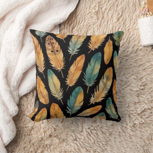 Boho Feather Pattern  Throw Pillow (Blanket)