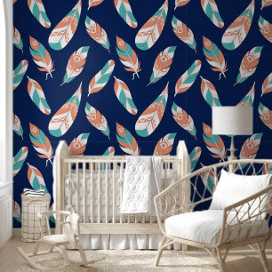 Boho Feather Pattern Wallpaper