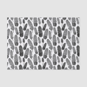 Boho Feather Pattern Watercolor Black and White Tissue Paper